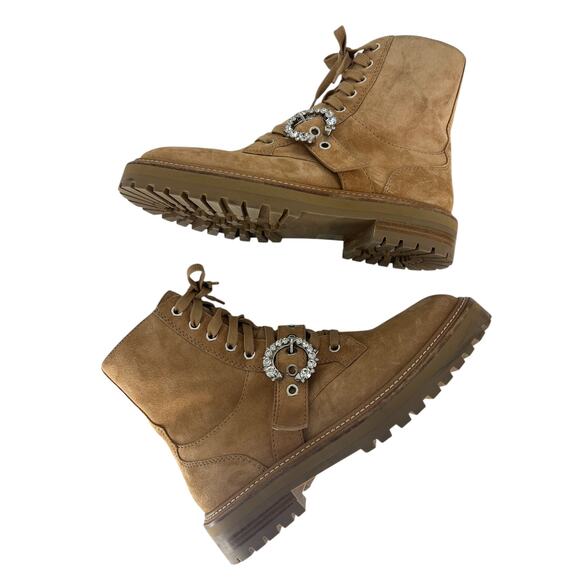 Jimmy Choo Cora Suede Tan Combat Moto Boots - Picture 5 of 16